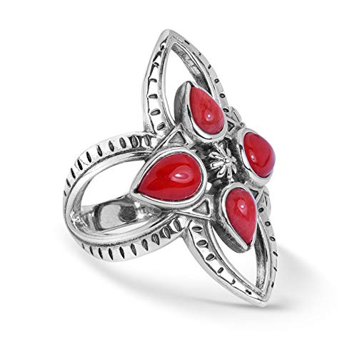 American West Sterling Silver Red Coral Gemstone Cross Ring Size 6