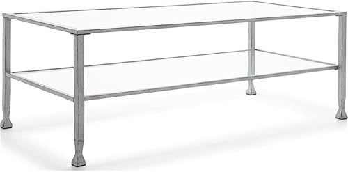 Pemberly Row ModernoContemporáneo Maddox Mesa de centro de cristal y metal Plata