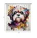 Ganshan Bi Lovely Shih Tzu Dog Shower Curtain Colorful Painting Dog Puppy Pet Animal Print Bath Curtains for Bathroom Home Decoration with 12 Hooks 72x72 Inch White Style 1
