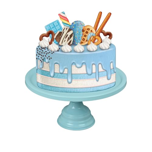 Image of Non Revolving Cake Stand Pedestal 13 inch Diameter (Top), Strong Metal (Sky Blue)