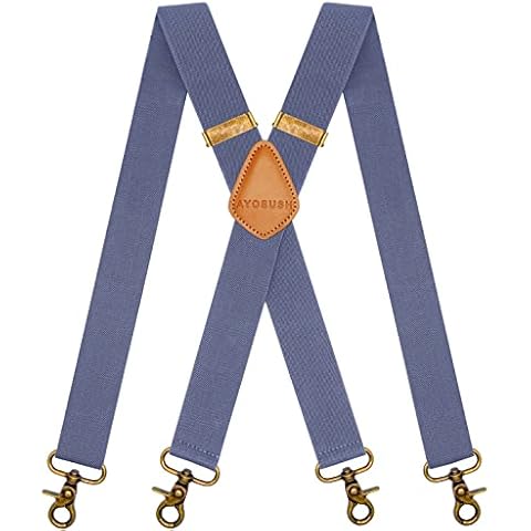 AYOSUSH Vintage Suspenders for Men Hooks for Belt Loops Adjustable X Back Braces - Blue - One size Cover