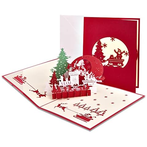 3D Pop Up Christmas Greeting Card Cute Santa Claus, Reindeer, Christmas Tree Card Merry Xmas Card Festive Present Card with Envelope Stickers for Friends Granddaughter Kids Cover
