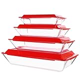 4-Pack Nesting Tempered Glass Bakeware Set, Rectangular Glass Baking Dishes with BPA Free Lids, Microwave, Oven, Refrigerator and Dishwasher Safe (1L+1.5L+2.5L+3.8L)