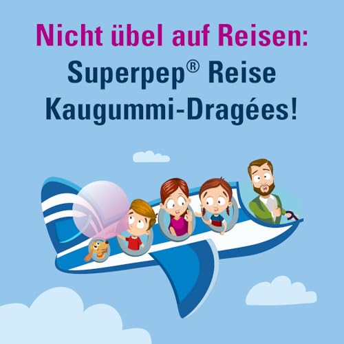 SUPERPEP Reise Kaugummi Dragees - Gegen Reiseübelkeit und Motion Sickness ohne Schläfrigkeit - Für Erwachsene und Kinder ab 6 Jahren - 10 Stück