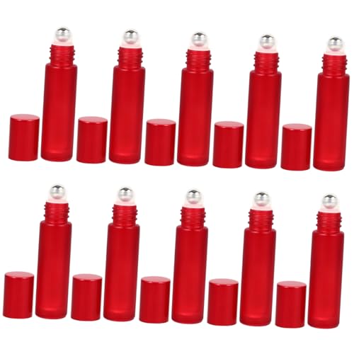 Ipetboom 10 Botellas Vacías Tipo Roll-On para Brillo Labial Minibotellas De Maquillaje Dispensadores De Aceite Y Vinagre Botellas De Perfume Rellenables De Acero Rojo