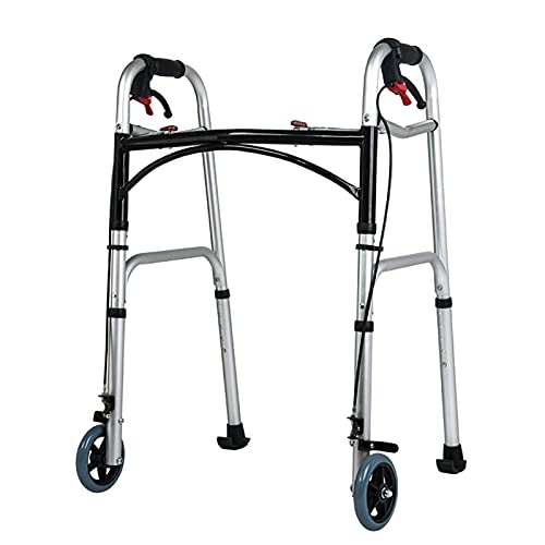 Andador de Aluminio Plegable y Ligero con Altura Ajustable, con Freno de Mano y 2 Ruedas, Ideal para Caminar.