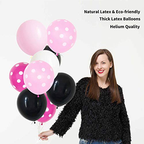Image of ANSOMO Black and Pink Latex Balloons, 12 inch Thick Polka Dot Balloons, 60 Pcs (Pack of 3)