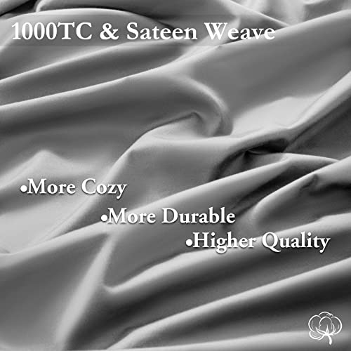 Lbro2M 100% Egyptian Cotton 1000 Thread Count Full Size Sheets Set,Bed Sheet 4 Piece Sets,16 Inches Deep Pocket,Bedding Super Soft Breathable,Sateen Weave Long Staple,All Season,Grey #TOP3