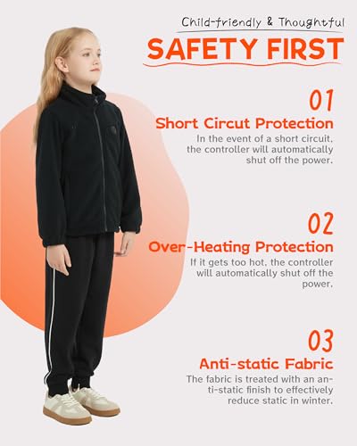 Image of HEWINZE Kids Heated Jacket,Fleece Jacket for Kids, Electric Heating Warming Jacket with 5V Battery Pack.