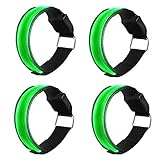 EasyULT 4 Pieza Banda Reflectante, Brazalete LED Running Alta Visibilidad, Cinturón Reflectante de Seguridad para Brazo, Luces LED Intermitentes para Correr, Practicar Senderismo o Ciclismo-Verde