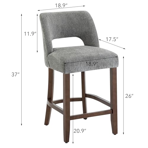 Image of VKNOW Bar Stools Set of 2, 26 inch Upholstered Counter Height Bar Stools,Modern Counter Stools with Wood Legs for Kitchen Island Dining Room Bar,Grey