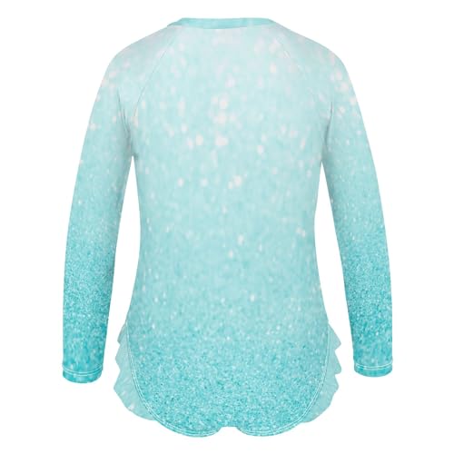 CHIFIGNO Long Sleeve One Piece Girls Swimsuit Light Blue Gradient One Piece Bathing Suit for Girls 3T3