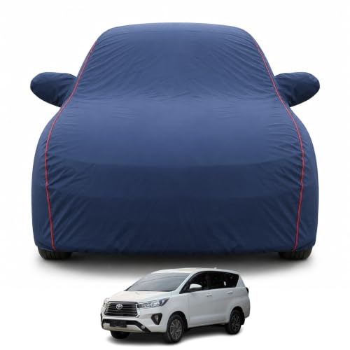 Image of Premium Car Cover for Toyota Innova Model | 100% Waterproof, UV & Dust Protection, Full Body Cover | Mirror & Antenna Pocket | Triple Stitched, Soft Inner Lining, Belt & Buckle (Navy Blue)
