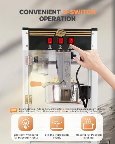 Image of 12 oz Commercial Popcorn Machine Cart with Candy Dispenser, Pop Corn Machine Maker Makes Up to 48 Cups, Movie Theater Popcorn Machine with 3-Switch Control&Stainless-Steel Kettle, Black