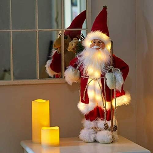 Marco Paul Traditional Standing Grey Jumbo Christmas Santa Claus with 28 Led Light Battery Operated Deluxe In-Lit Christmas Decorations Plush Festive Figure Father Christmas Ornaments Home Decor 60cm