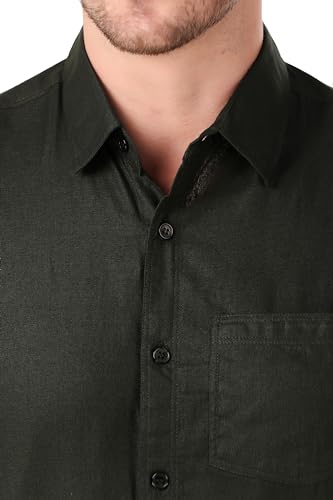 Image of Patrinus Pure Linen Mandarin Collar Full Sleeve Shirt
