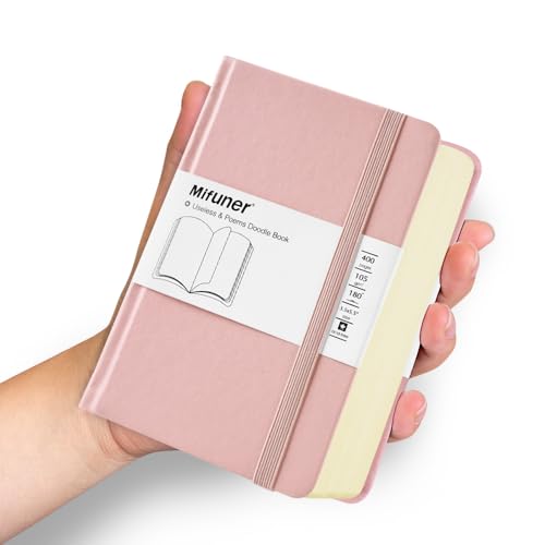 Carnet de croquis de poche 3.5x5.5 pouces Mifuner à pages blanches en cuir rose