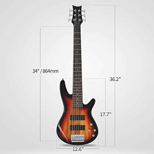 Ktaxon Electric Bass Guitar 6 String Bass With Naturally Air-Dried Maple Neck, Rosewood Fingerboard And Basswood Body (Sunset) #TOP5