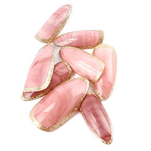 Liarty 24Pcs/Set Pink Stone Texture Almond Shape Medium Length Fake Nail Full Cover Acrylic False Nails #TOP2