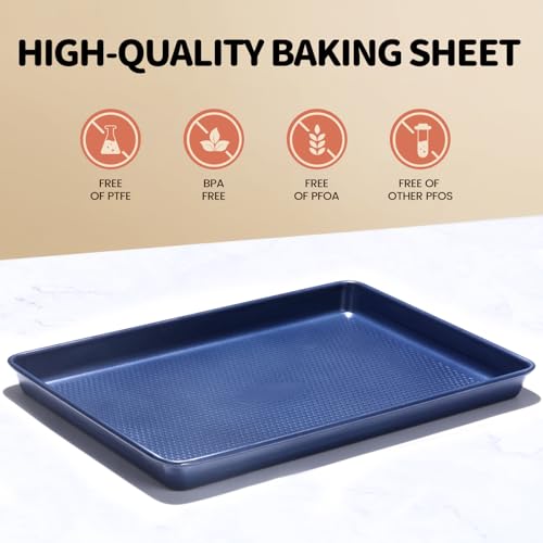 Vinino Baking Sheet Set of 3, Cookie Sheets For Baking with Rhombic Texture Pattern, Thicker Carbon Steel Non-stick Baking Pan Half/Quarter/Jelly Roll Pans Tray for Oven