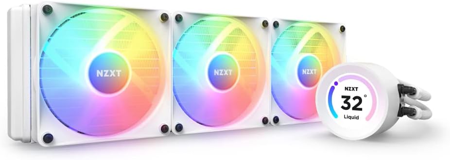 NZXT Kraken Elite 360 RGB - RL-KR36E-W1-360mm AIO CPU Liquid Cooler - Customizable 2.36" LCD Display for Images, Performance Metrics and More - High-Performance Pump - 3 x F120P RGB Fans - White