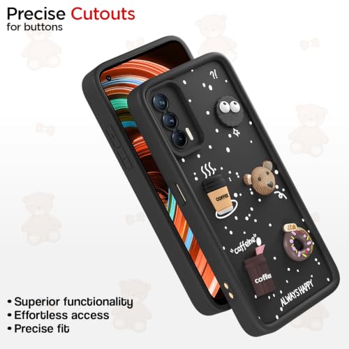 Image of Pikkme Back Cover for Realme X7 5G | 3D Bear Silicone Cute & Fun Coffee Cartoon | Full Body Protection Bumper Case (Black)