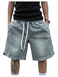 OYOANGLE Men's Vintage Denim Shorts Baggy Jean Shorts Elastic Drawstring Waist Baggy Jorts Streetwear Blue XX-Large