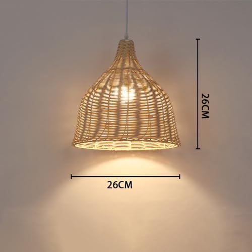 Lámpara de techo de mimbre rústica H3TF5J y lámpara colgante boho de 26cm 6