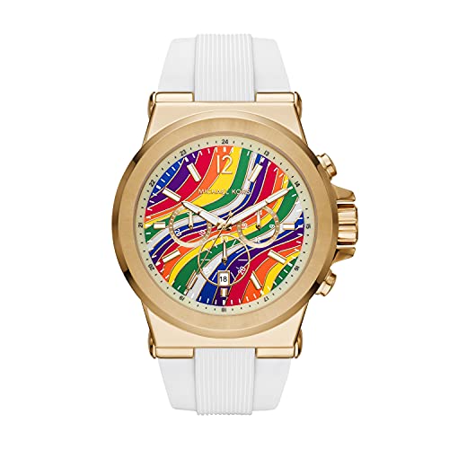 Michael Kors Men's Dylan Stainless Steel Quartz Watch with Silicone Strap, White, 22 (Model: MK8897)