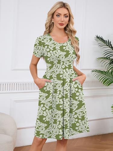 KORSIS Women Summer Dresses Short Sleeve Casual Round Neck A-Line Pleated Dress Beach Casual Vacation Sundress with Pockets (S-2XL) — view 2