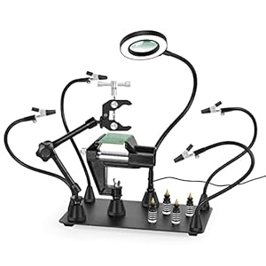 Magnetic Helping Hands Soldering Third Hand, PCB Circuit Board Holder with 3X LED Magnifying Lamp, 360 Hot Air Gun Holder, Extra Large & Heavy Duty Base Plate | Flexible Arms for Soldering Station