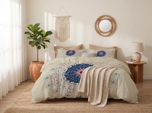 Housse de couette microfibre beige 240x260 avec taies d'oreiller 65x65 géométrique - 3