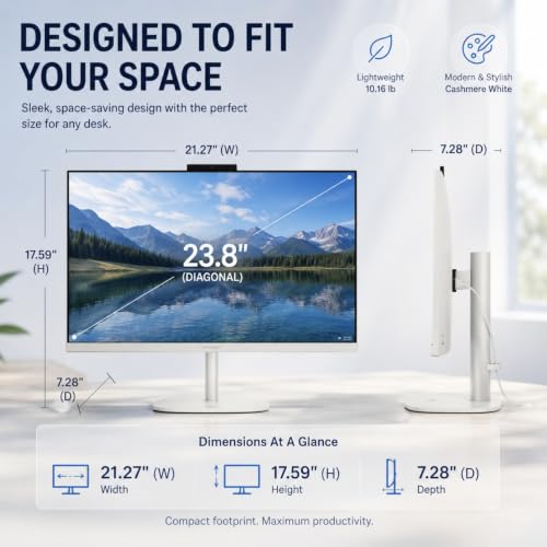Image of HP OmniStudio 23.8 inch FHD All-in-One Desktop Computer | Intel N150 Processor | 16GB RAM 128GB UFS Storage | Wi-Fi 6, 1080p Webcam | Wired Keyboard & Mouse | Windows 11 | Cashmere White