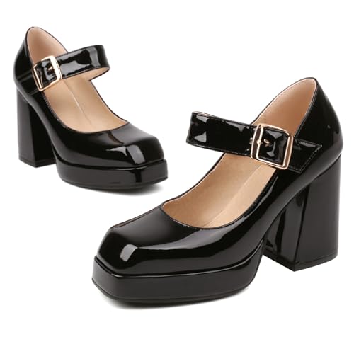Concise Platform Block Heel Square Toe Women Shoes3
