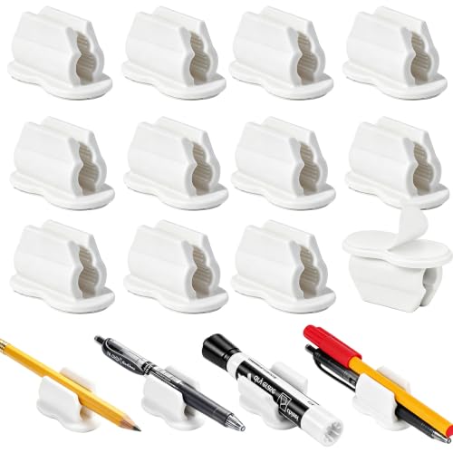 Biottro 12PCS Adhesive Pen Holder Pencil Holder for Desk Wall Clipboard Car Silicone Pens Markers Pencils Organizer Teacher Supplies Office Supplies (12PCS White)