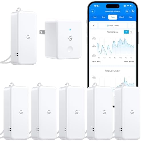 GoveeLife 2.0 WiFi Hygrometer Thermometer 6 Pack, Smart Humidity Temperature Sensor with App Notifications, Temperature Humidity for Bedroom, Wine Cellar, Basements（Only Support 2.4G Wi-Fi）