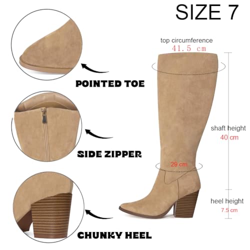 MeiLuSi Womens Knee High Boots Pointed Toe Suede Boots Chunky Heel Faux Slouchy Shoes Tall Fall 2025 Side Zipper4