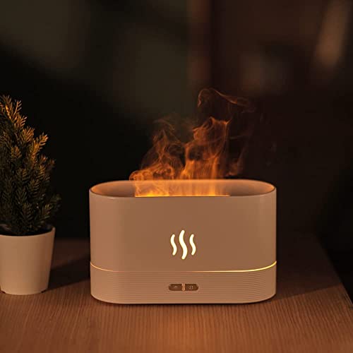 HIVAGI Aromatherapy Essential Oil Diffuser with Flame Light, 180mL Quiet Mist Humidifiers for Essential Oils Home Aroma Air Diffusers, with Auto Shut-Off Protection. (White)