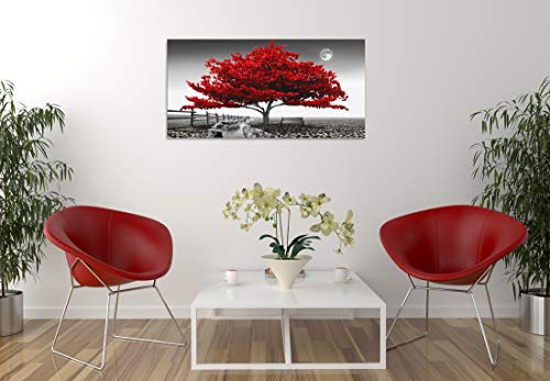 Canvas Wall Art For Living Room Red Tree Landscape 1 Pieces Modern Wall Decor Canvas Print Artwork Contemporary Nature Pictures Painting Giclee Prints Framed 30" X 60"Inch Ready To Hang #TOP1