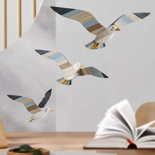 BSITSSS Maritime Wanddeko 3er-Set, Wanddeko Maritim, Maritime Deko mit Möwenmotiv, Dekorationen mit Küstenmotiv, Strand-Möwendekor für Wohnzimmer, Schlafzimmer, Badezimmer, Ferienhaus