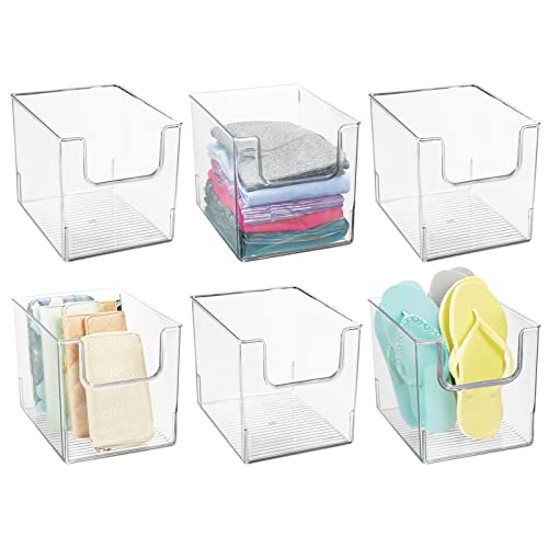 Limited Stock mDesign Modern Plastic Open Front Dip Storage Organizer Bin Basket for Closet Organization - Shelf, Cubby, Cabinet, and Cupboard Organizing Decor - Ligne Collection - 6 Pack - Clear