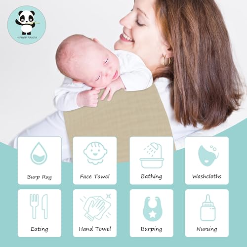 HIPHOP PANDA 10 Pack 6-Layers Muslin Burp Cloths Large - Durable 100% Cotton - Baby Essentials Extra Absorbent and Soft Boys & Girls Rags for Newborn Registry (Brown, 20" X10") - Thumbnail 4