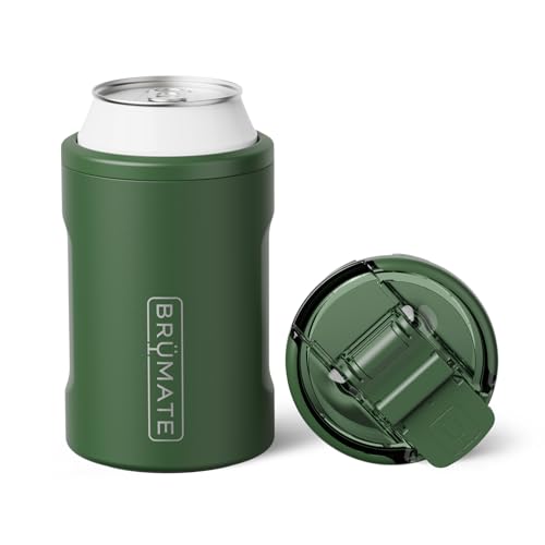 BrüMate Hopsulator Duo 2-in-1 Insulated Can Cooler for 12oz Cans + 100% Leakproof Tumbler with Lid | Insulated for Beer, Soda, and Energy Drinks (OD Green)