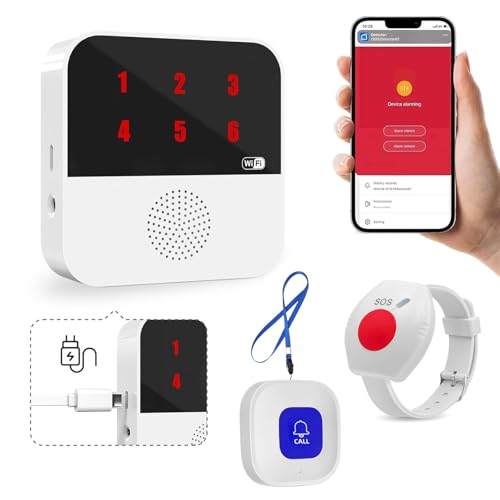 WIOONI Salvavita Anziani, Pulsante di Emergenza WiFi per Anziani Bracciale di Emergenza Sistema di Allarme di Emergenza per Anziani Pazienti Disabili, Compatibile con le app Smart Life e Tuya