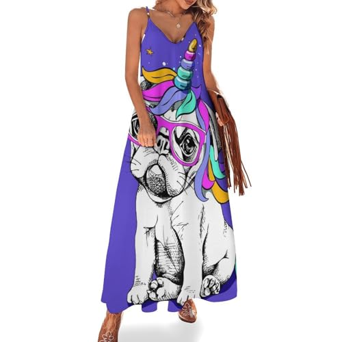 Robe longue chien licorne motif fantaisie sans manches robe maxi d'été