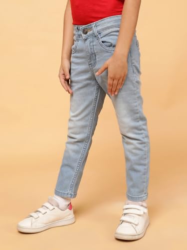 Image of Tales & Stories Boys Slim Fit Denim Jeans | 5-Pocket Stylish Mid-Rise Pants| Durable Cotton Denim Lycra with Button Closure | Casual Wear