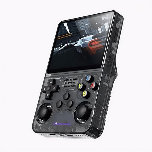 Image of Cubonic CrystalPlay R36S Retro Gaming Console, Transparent PixelGlass, 3.5-Inch LCD Screen, RK3326 Quad-Core, 15000+ Games, Dual Joystick, Support MAX 256GB Storage, 3000mAh Battery (black)