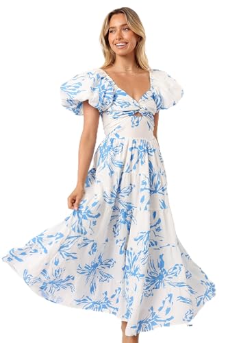 Petal & Pup Dominique Midi Dress - Blue Floral Print M