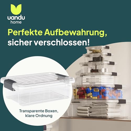 uandu Aufbewahrungsbox mit deckel groß, 4er Set BPA Frei Kunststoff, Aufbewahrungsboxen Stapelbar, Hundefutter trocken 15kg Aufbewahrung, Plastikbox, Storage Boxes - 34Lx4