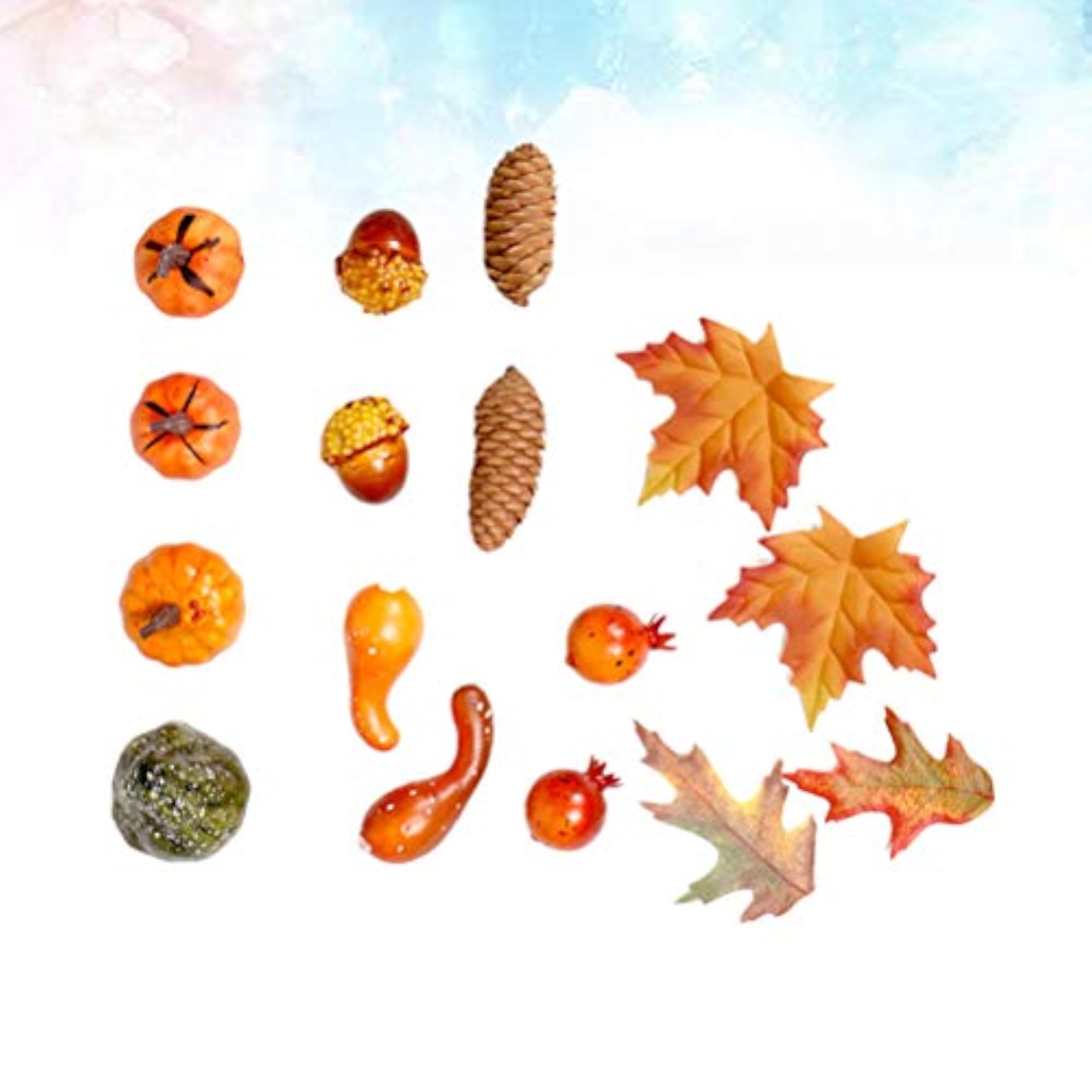 16Pcs Halloween Simulation Pumpkin & Maple Leaf Decoration Set